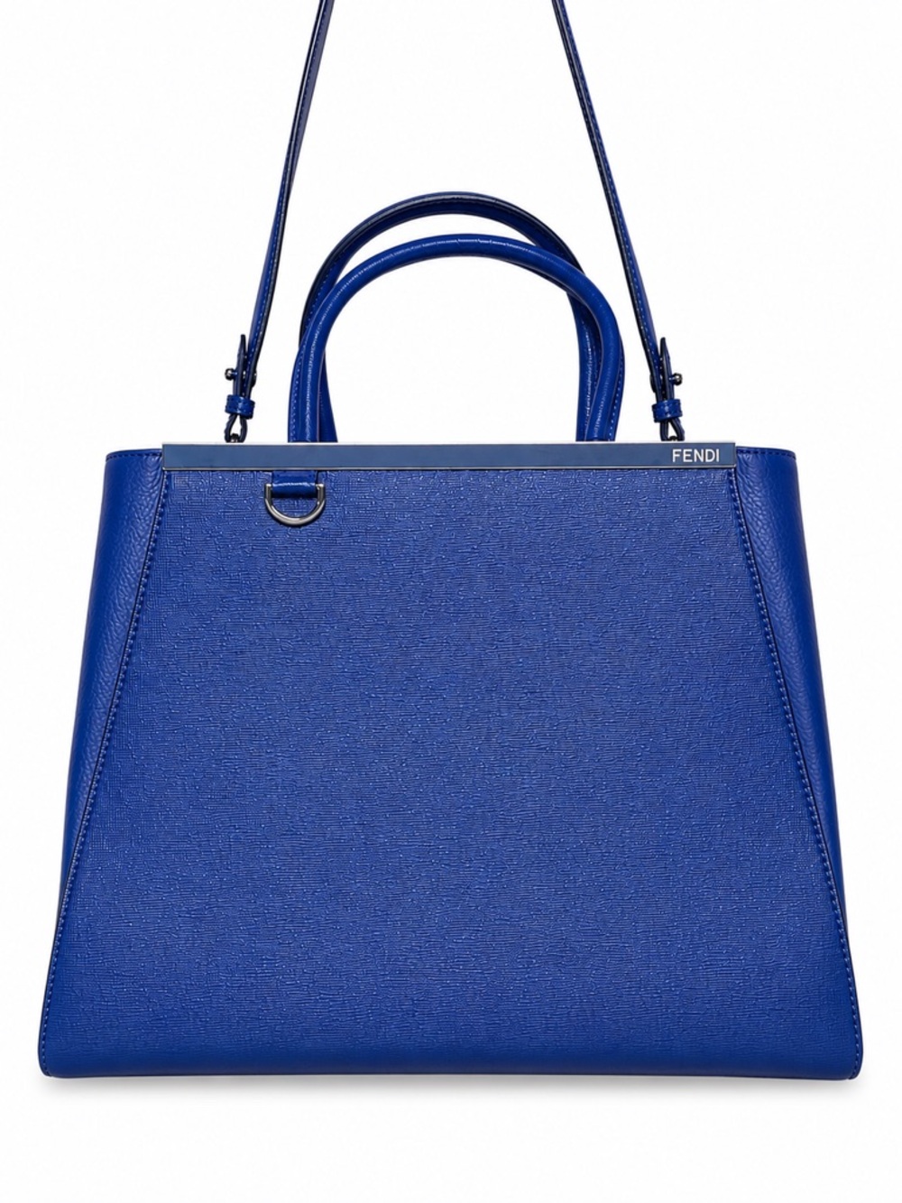 FENDI 2JOURS Large Leather Blue Tote Bag